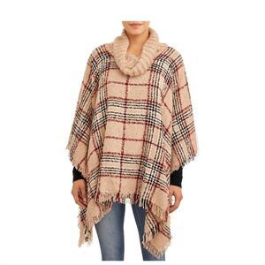 Time And Tru Plaid Turtleneck Poncho Sweater | Fall Cozy Style | Size L/XL